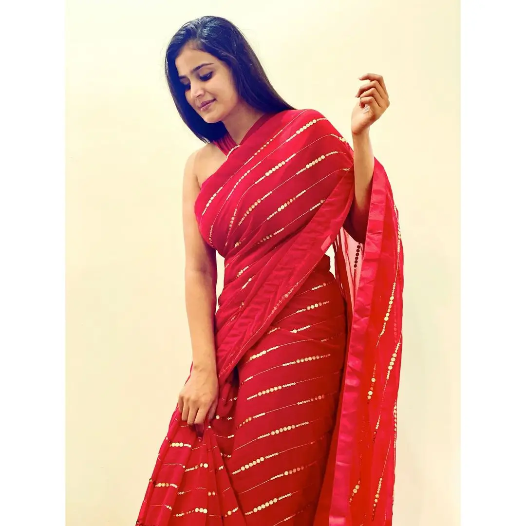 Indian Tv Actress Kavya Shree In Traditional Red Saree Blouse